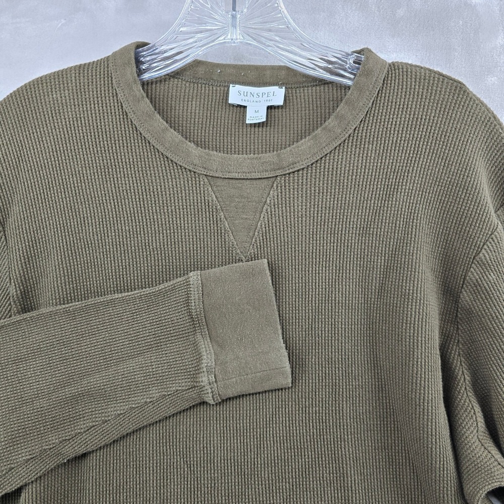 Sunspel Waffle Knit Thermal Shirt Mens Medium Brown Long Sleeve Portugal Cotton